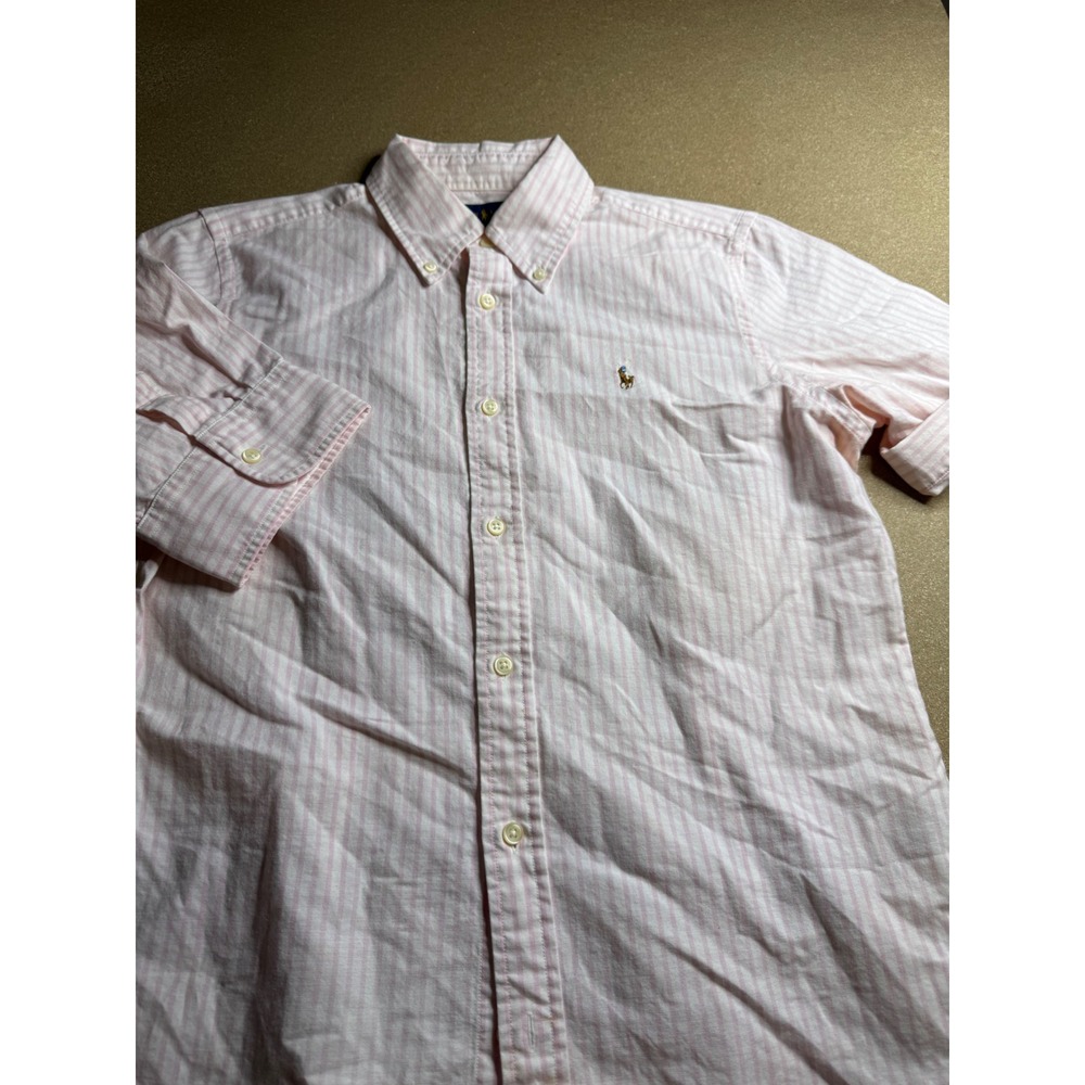 Ralph Lauren Womens Slim Fit Pink White Striped Short Sleeve Button Down Shirt M - Picture 2 of 7